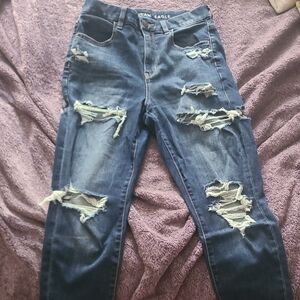 American Eagle Outfitters Women's Ripped Dark Blue Skinny Jeans 6 Short